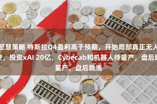 至慧策略 特斯拉Q4盈利高于预期，开始局部真正无人驾驶，投资xAI 20亿，Cybecab和机器人待量产，盘后跳涨