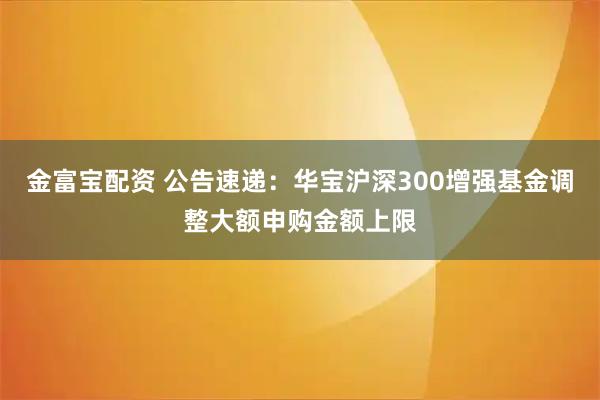 金富宝配资 公告速递：华宝沪深300增强基金调整大额申购金额上限
